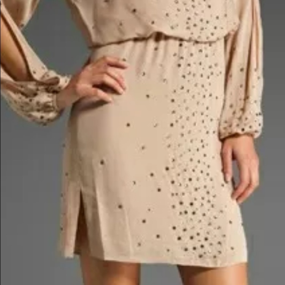 HAUTE HIPPIE Long Slit Balloon Sleeve Blouson Elastic Waist Fully Studded DressS - Picture 14 of 14